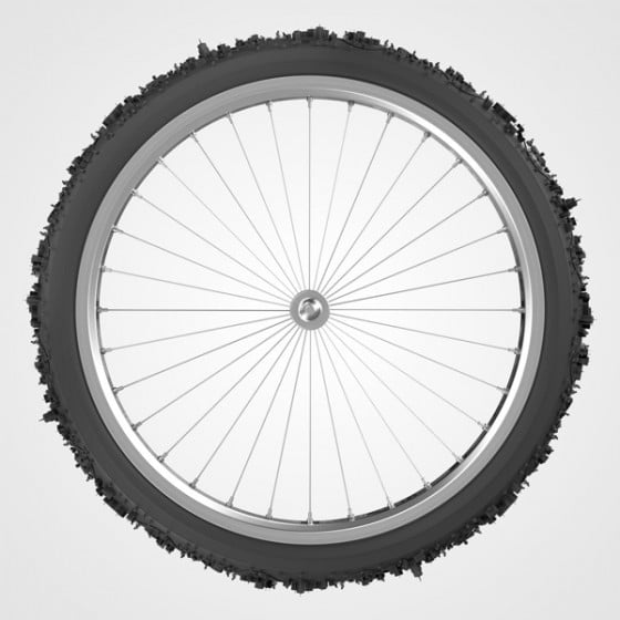 Bike City - Illustrazione 3D di una città attorno a uno pneumatico