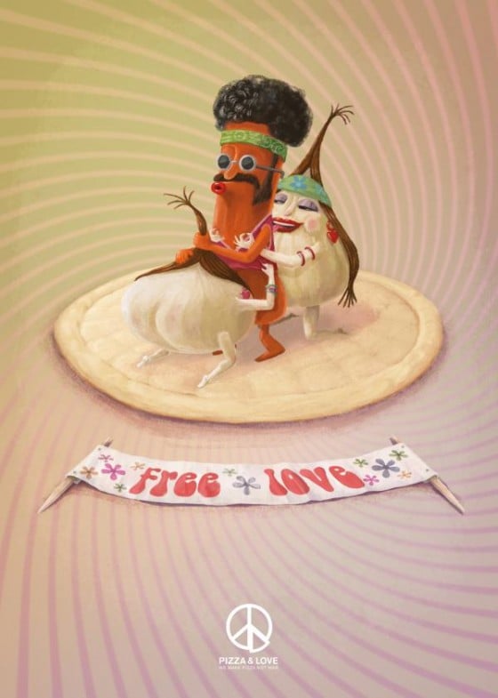 Pizza & Love - Free Love, campagna stampa multisoggetto firmata Contrapunto Barcelona