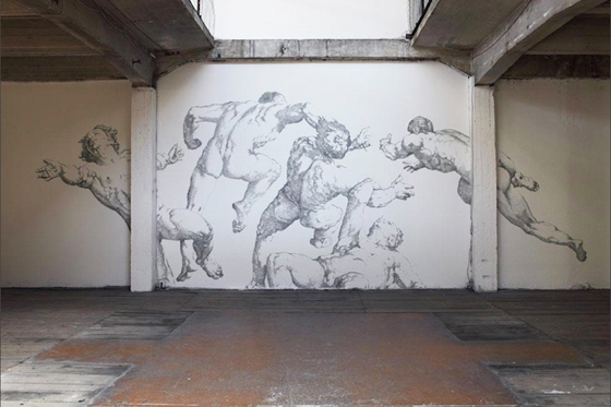 Baptiste Debombourg - AGGRAVURE - Murales di punti metallici