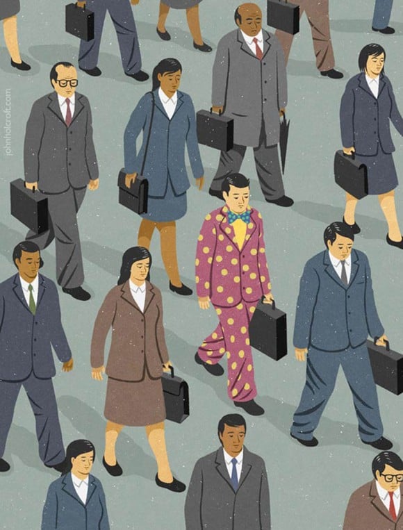 John Holcroft è un illustratore che in modo satirico rappresenta la società di oggi