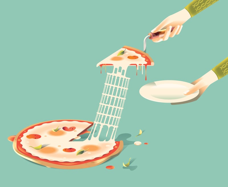 Andrew Nye nelle sue illustrazioni il cibo diventa monumento | Collater.al